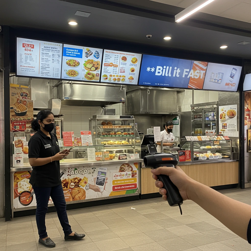 Close-up of a hand using a barcode scanner on a product at a checkout counter